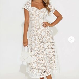 Fashion Nova White Lace Midi Dress